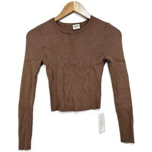 Womens Abercrombie & Fitch Brown Ribbed Knit Cropped Crewneck Sweater Size Small